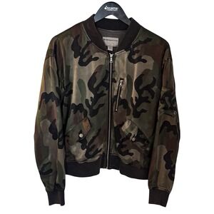 Anthropologie Marrakech Full‎ Zip Satin Camoflauge Bomber Jacket Size Small